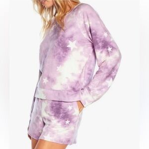 NWT Wildfox Sweatshirt & Short Lounge Set Tie Dye Stars Print MSRP $160 Size